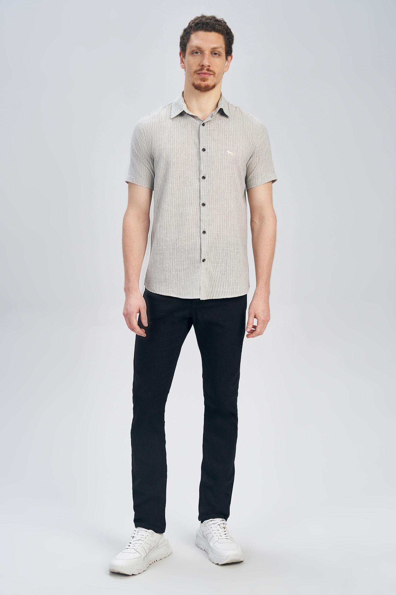 Camisa Casual Listrada Masculina Acostamento