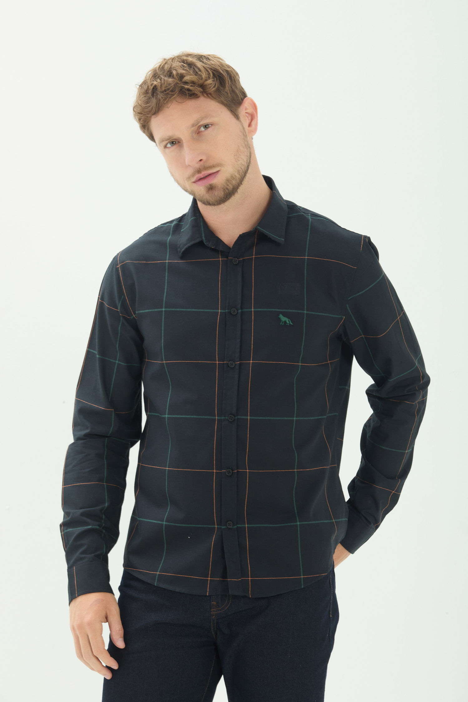 Camisa Xadrez Manga Longa Masculina Acostamento