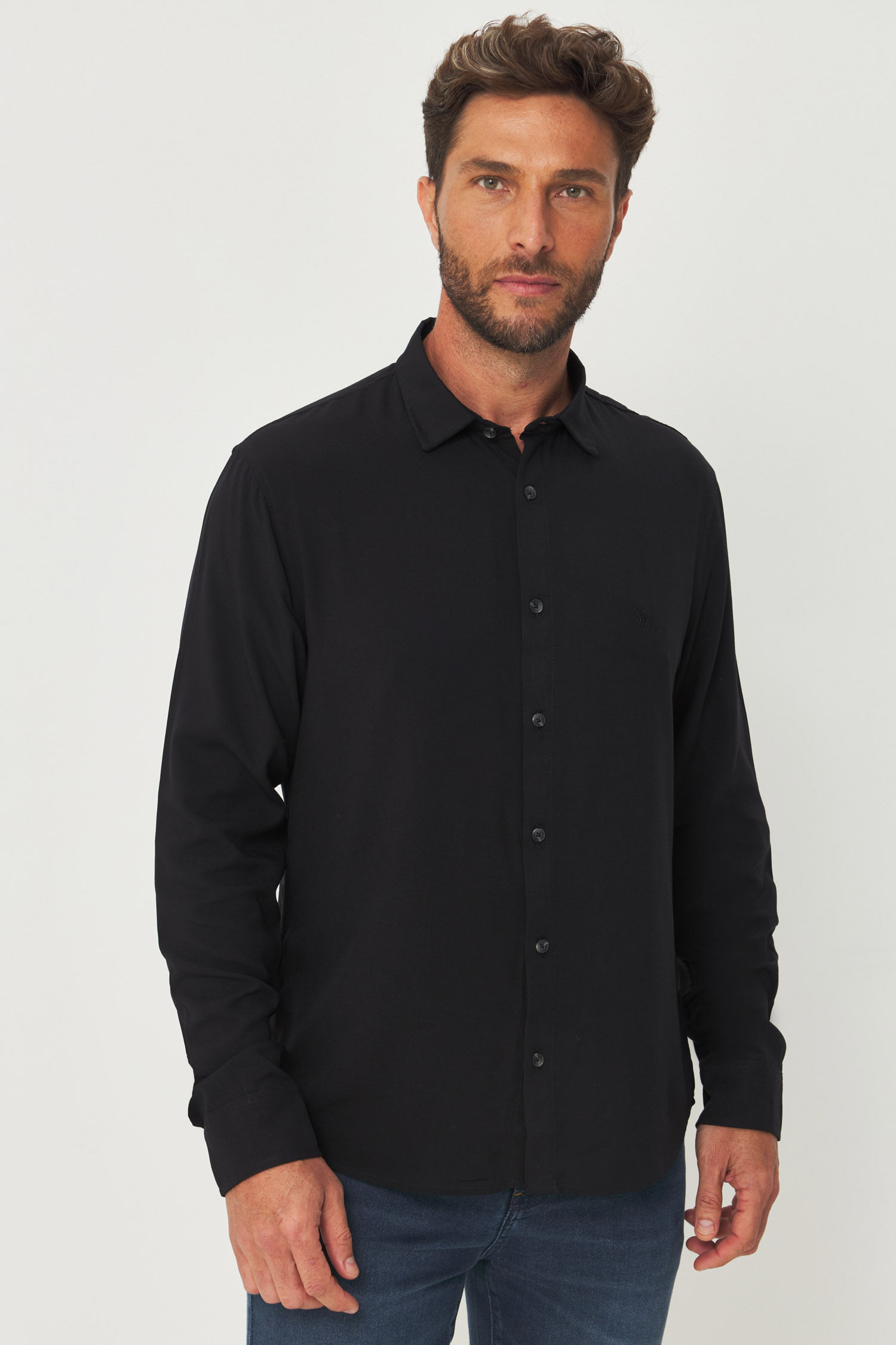 Camisa Lisa Manga Longa Masculina Acostamento