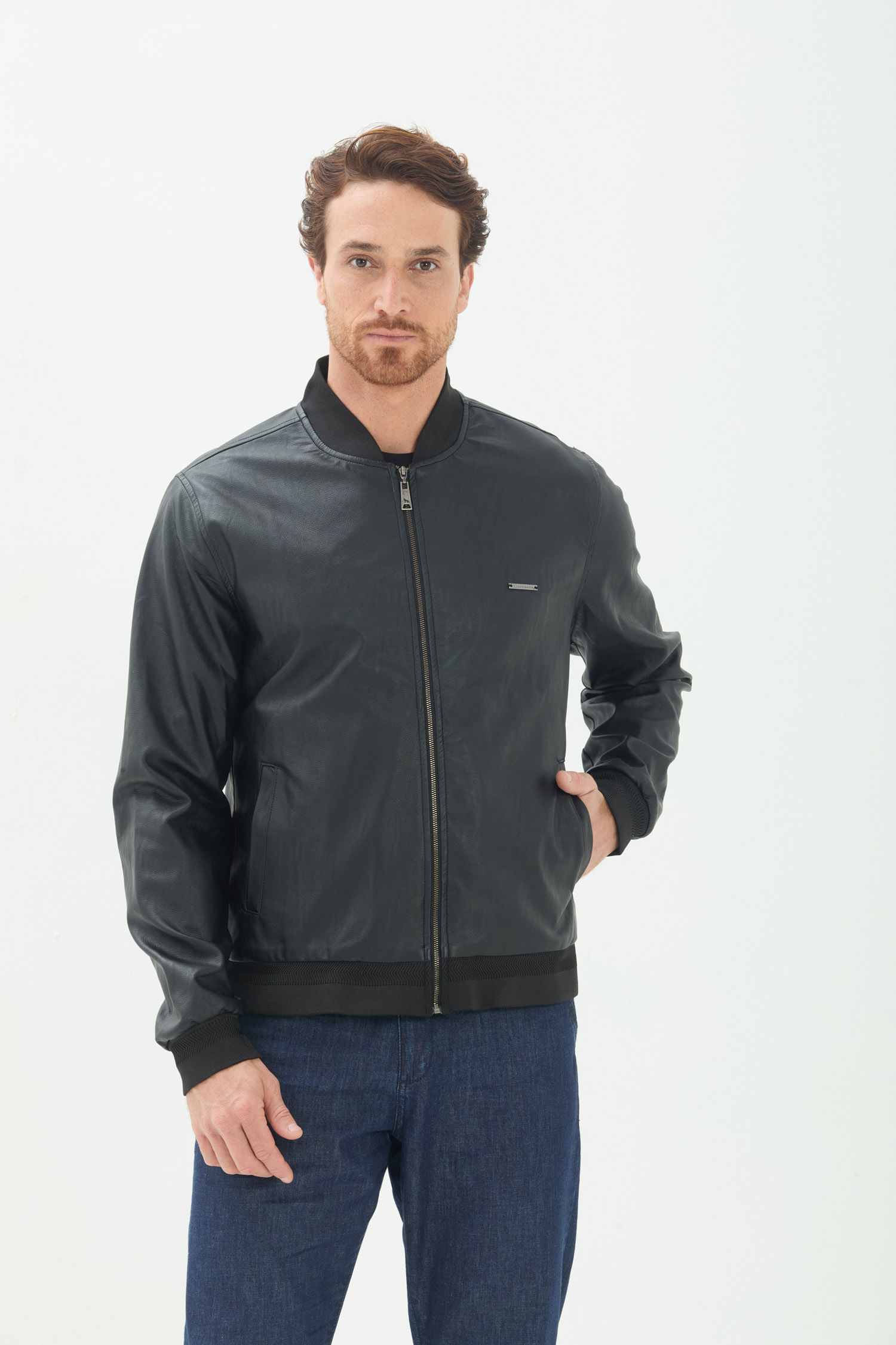 Jaqueta PU Com Ziper Masculino Acostamento