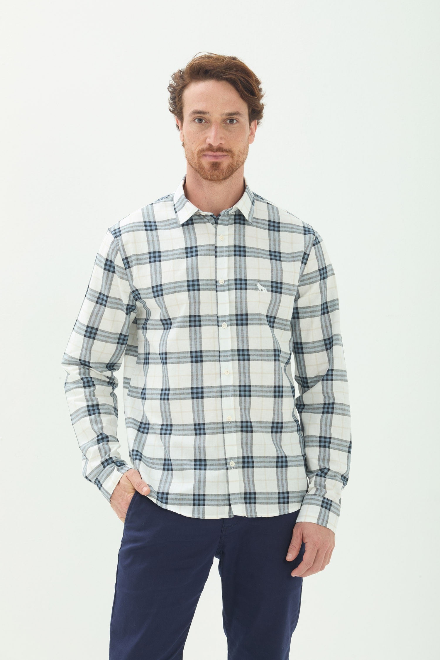 Camisa Xadrez Casual Masculina Acostamento