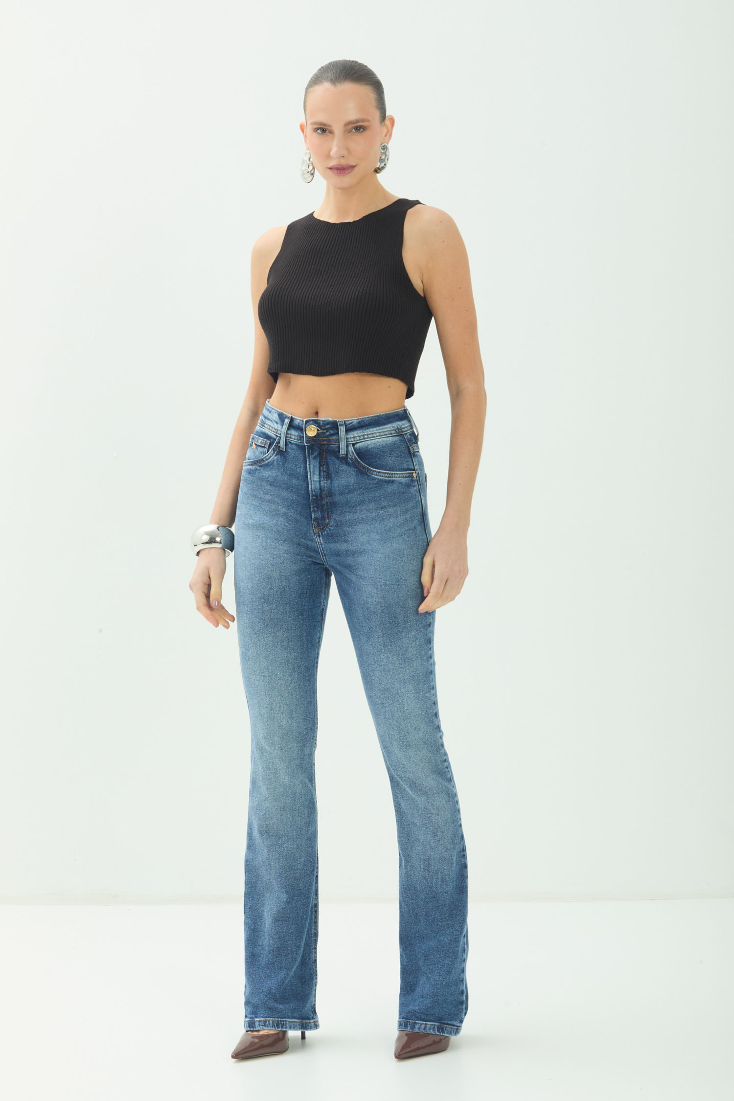 Calça Jeans Boot Cut Elegante ACT Feminina