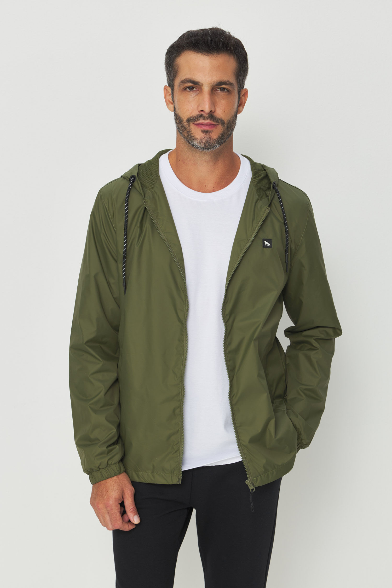 Jaqueta Corta Vento Masculina Com Capuz Acostamento