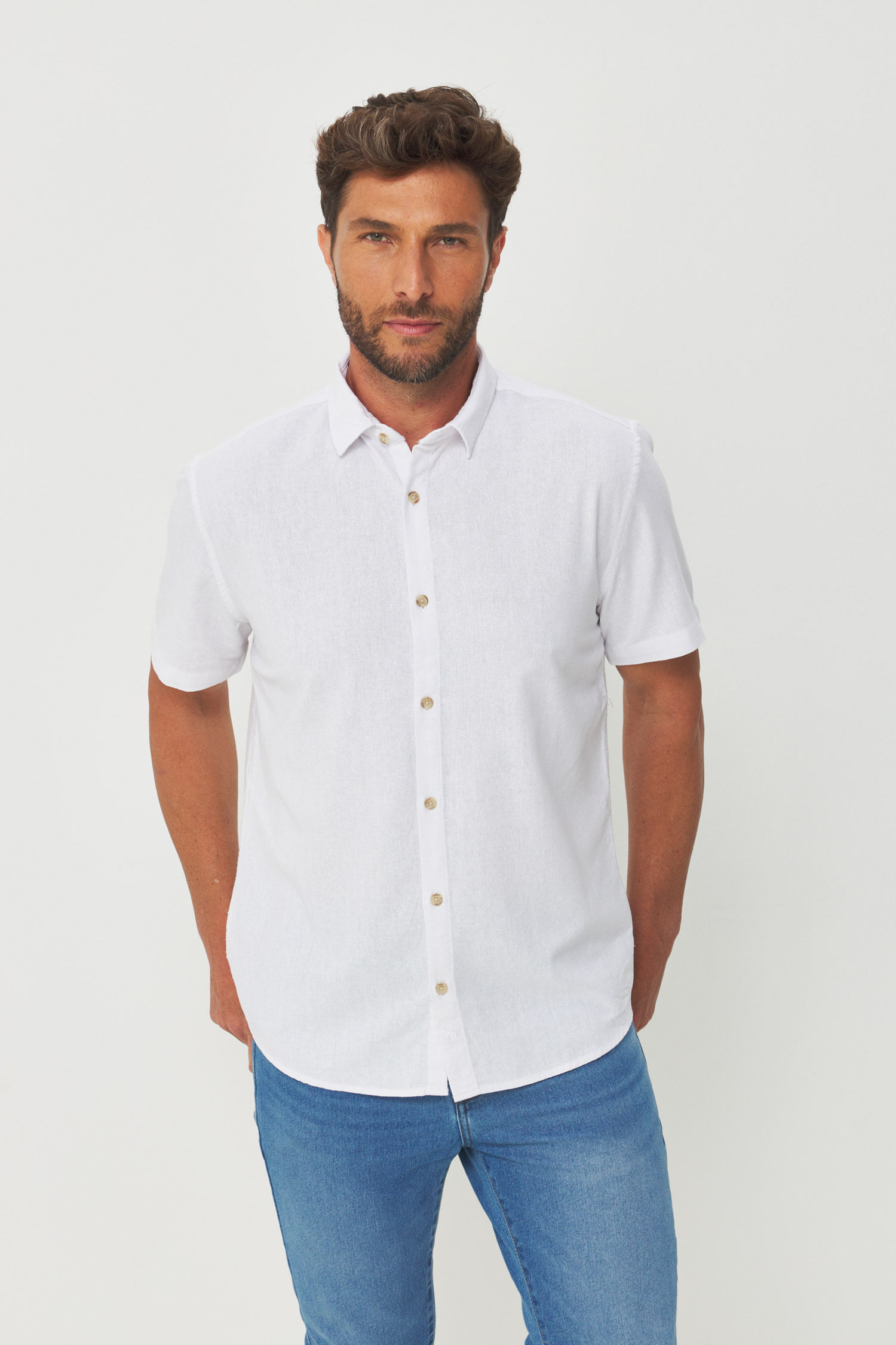 Camisa Casual Manga Curta Masculino Acostamento