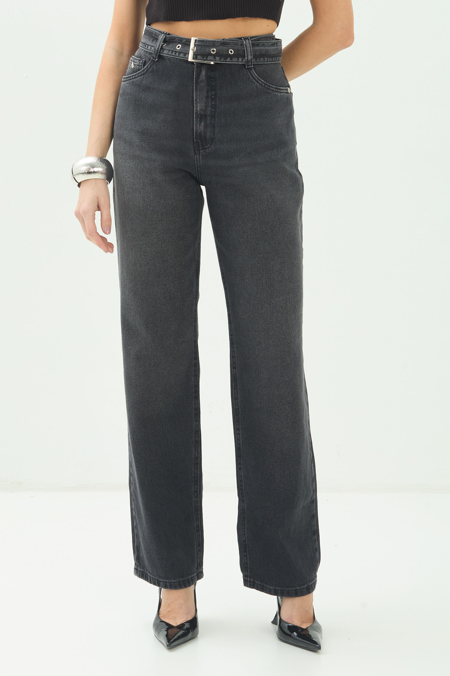 Calça Jeans Straight Com Cinto ACT Feminina