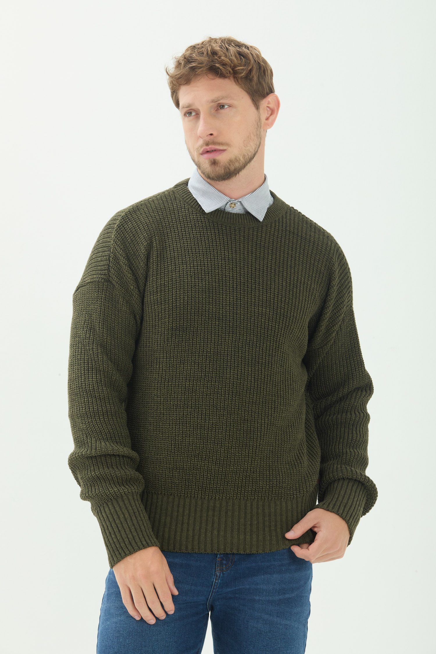 Suéter Tricot Gola Redonda Masculino Acostamento