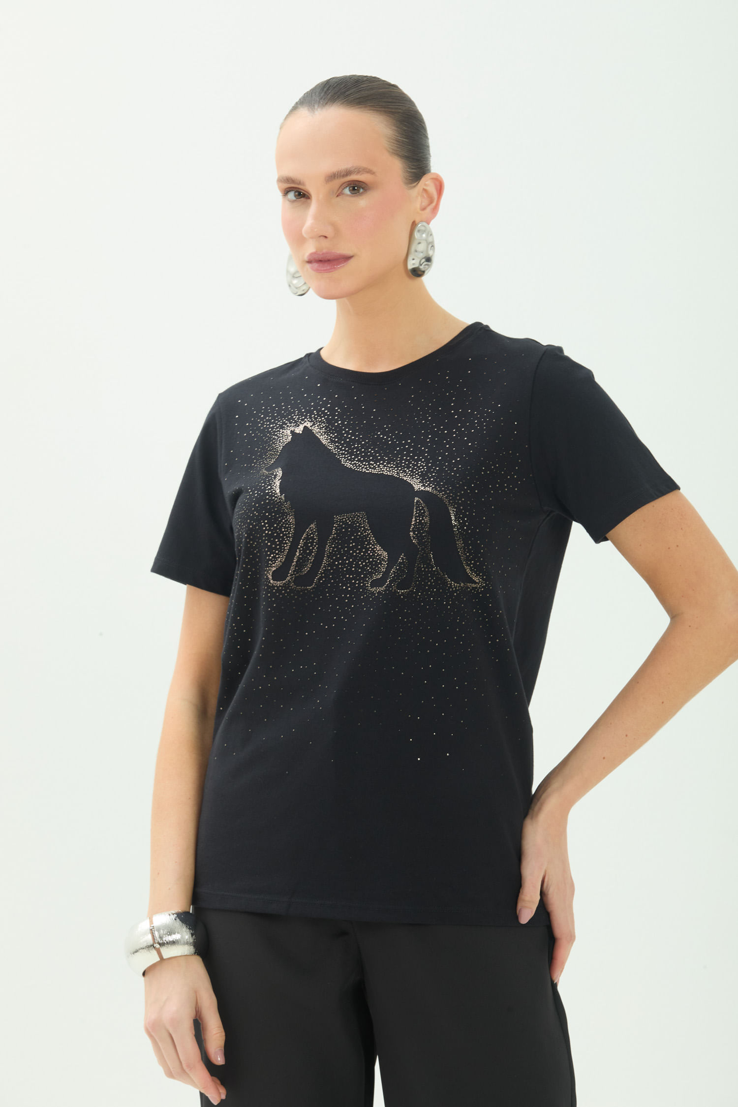 T-Shirt Lobo Brilho ACT Feminina