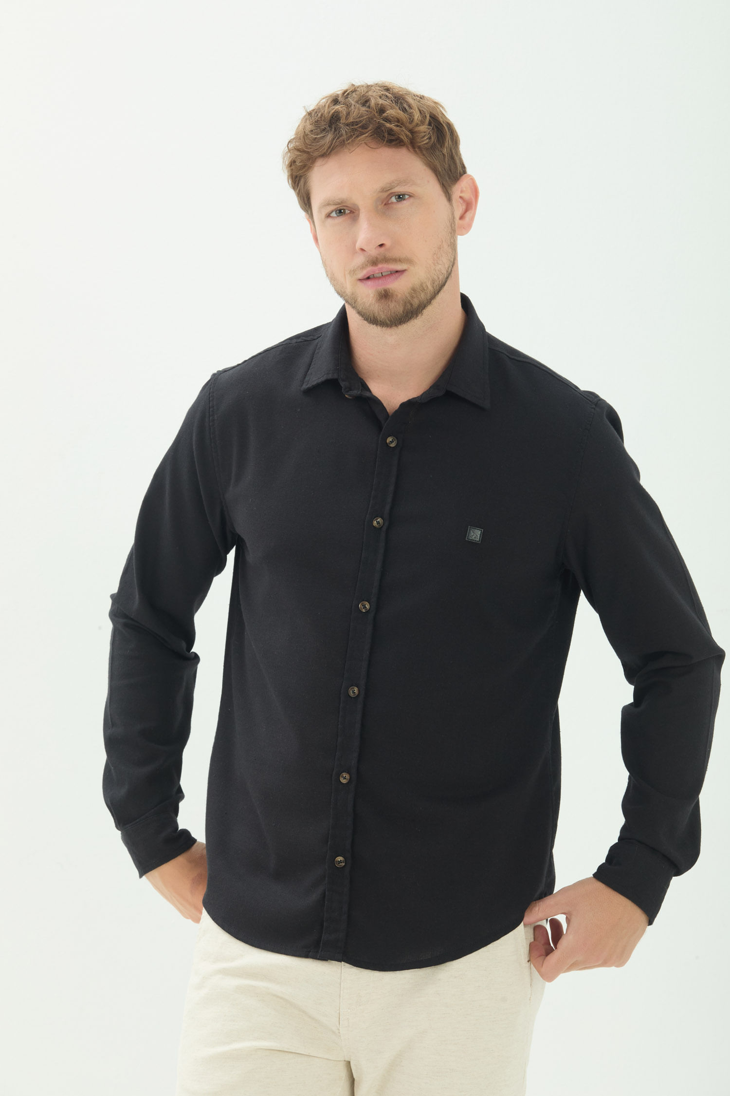 Camisa Casual Manga Longa Masculina Acostamento