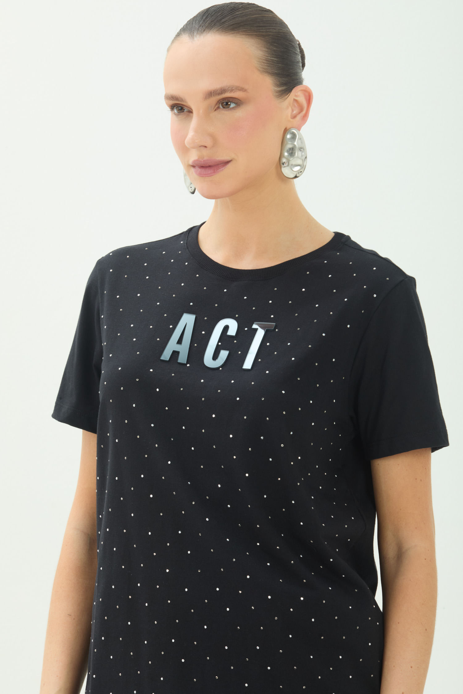 T-Shirt Casual Com Brilho ACT Feminina