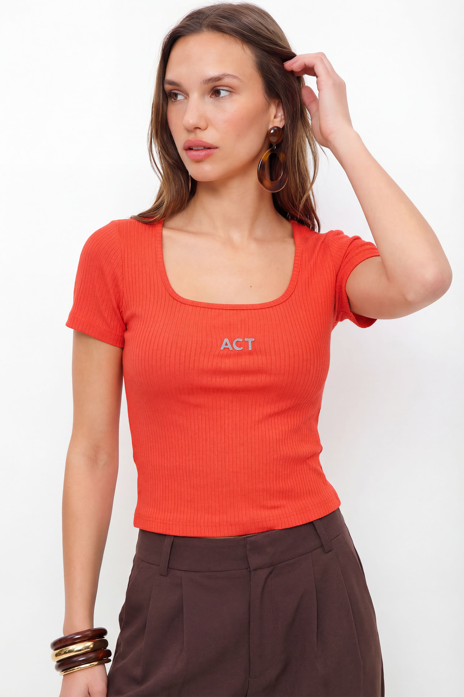 Blusa Canelada Decote Quadrado ACT Feminina