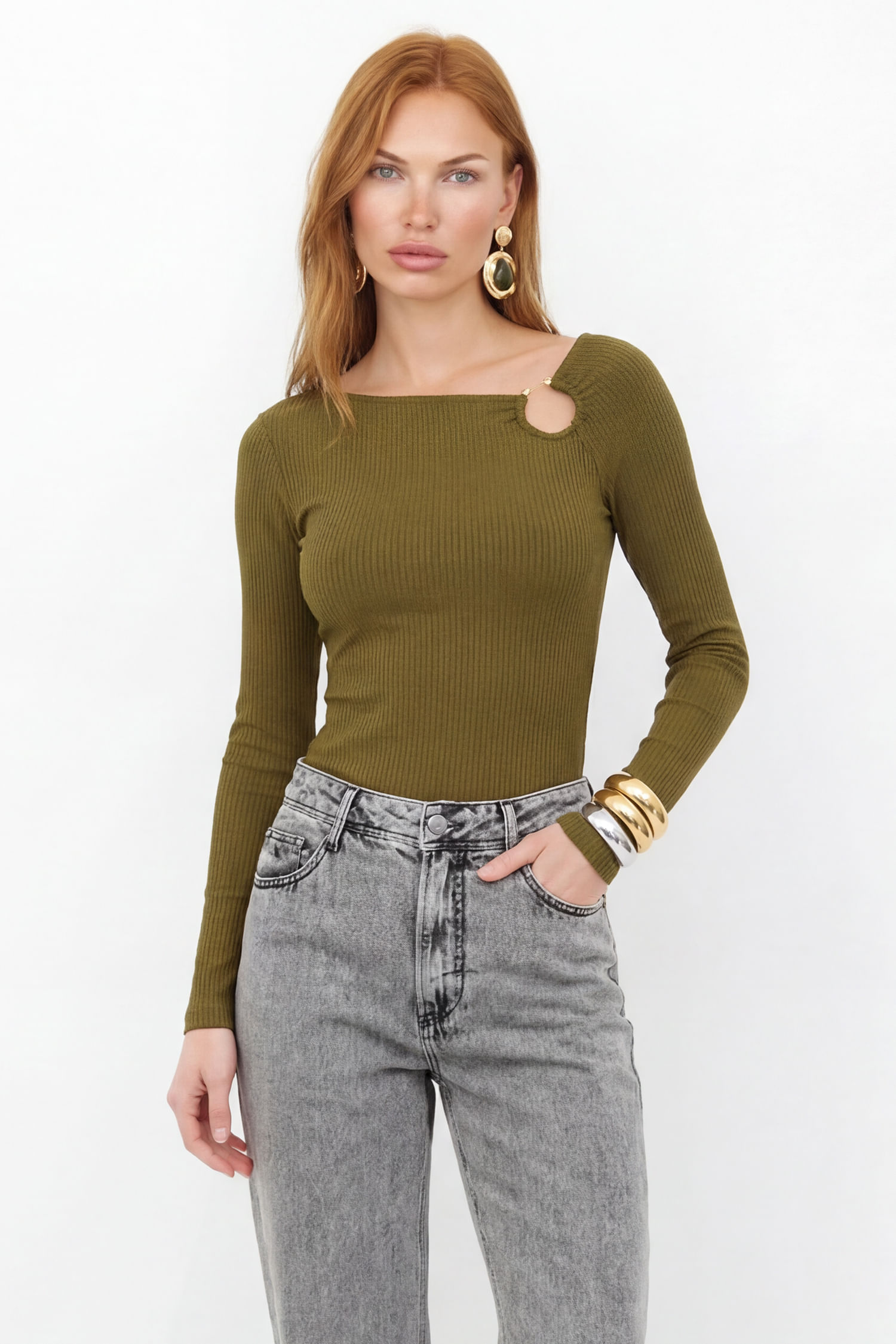 Blusa Canelada Com Detalhe Metálico ACT Feminina