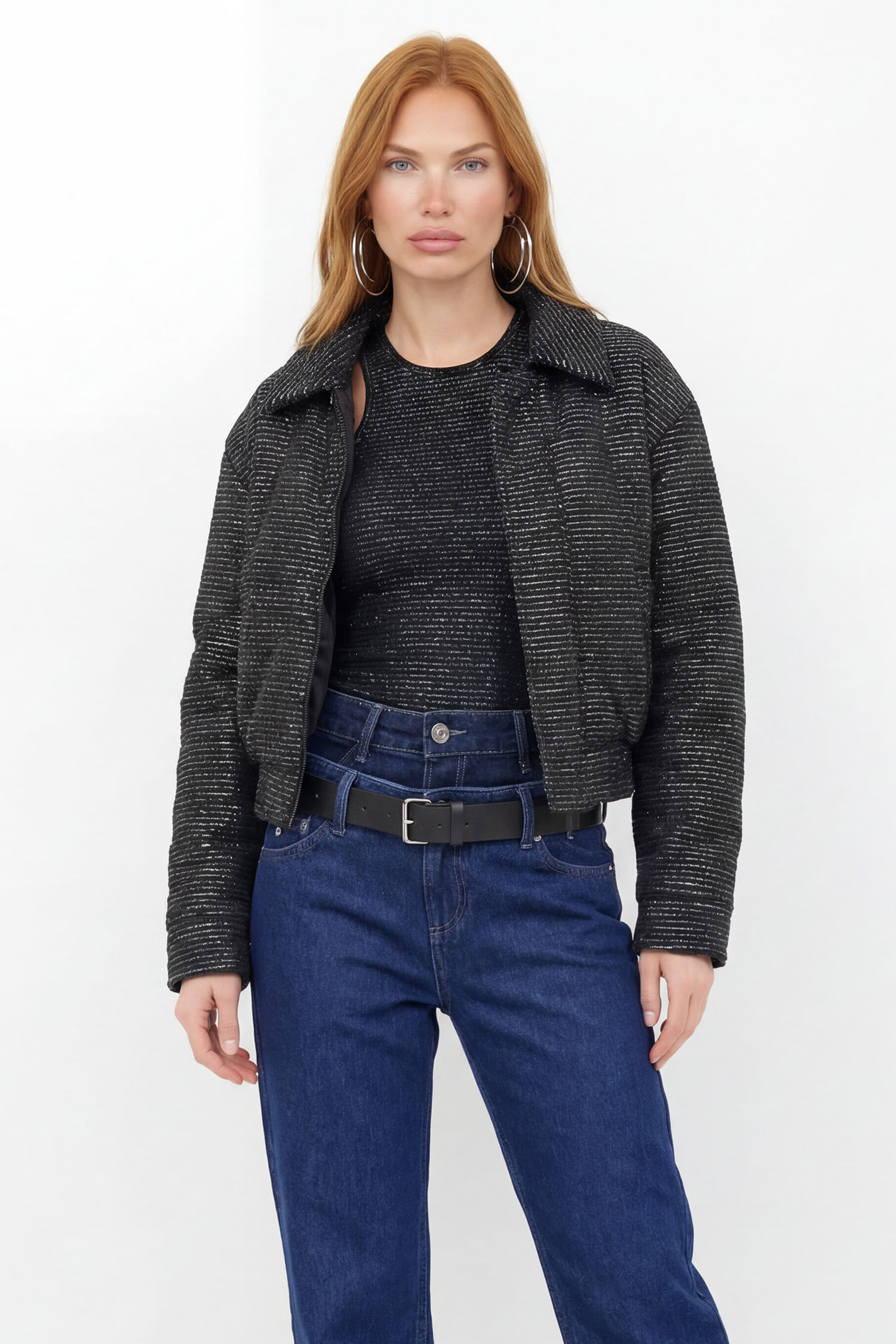 Jaqueta Cropped Textura Brilho ACT Feminina