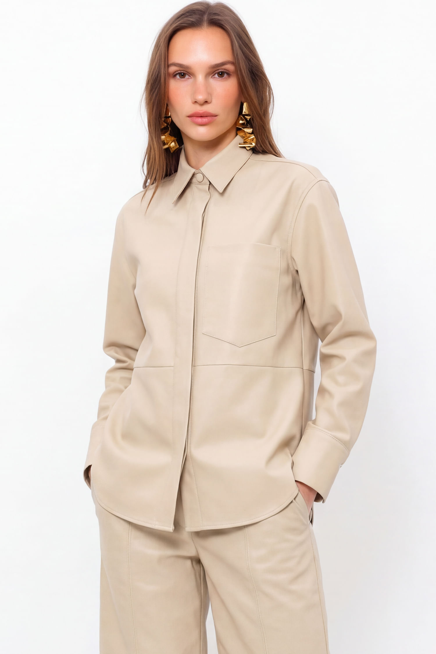 Camisa PU Com Bolso Frontal ACT Feminina