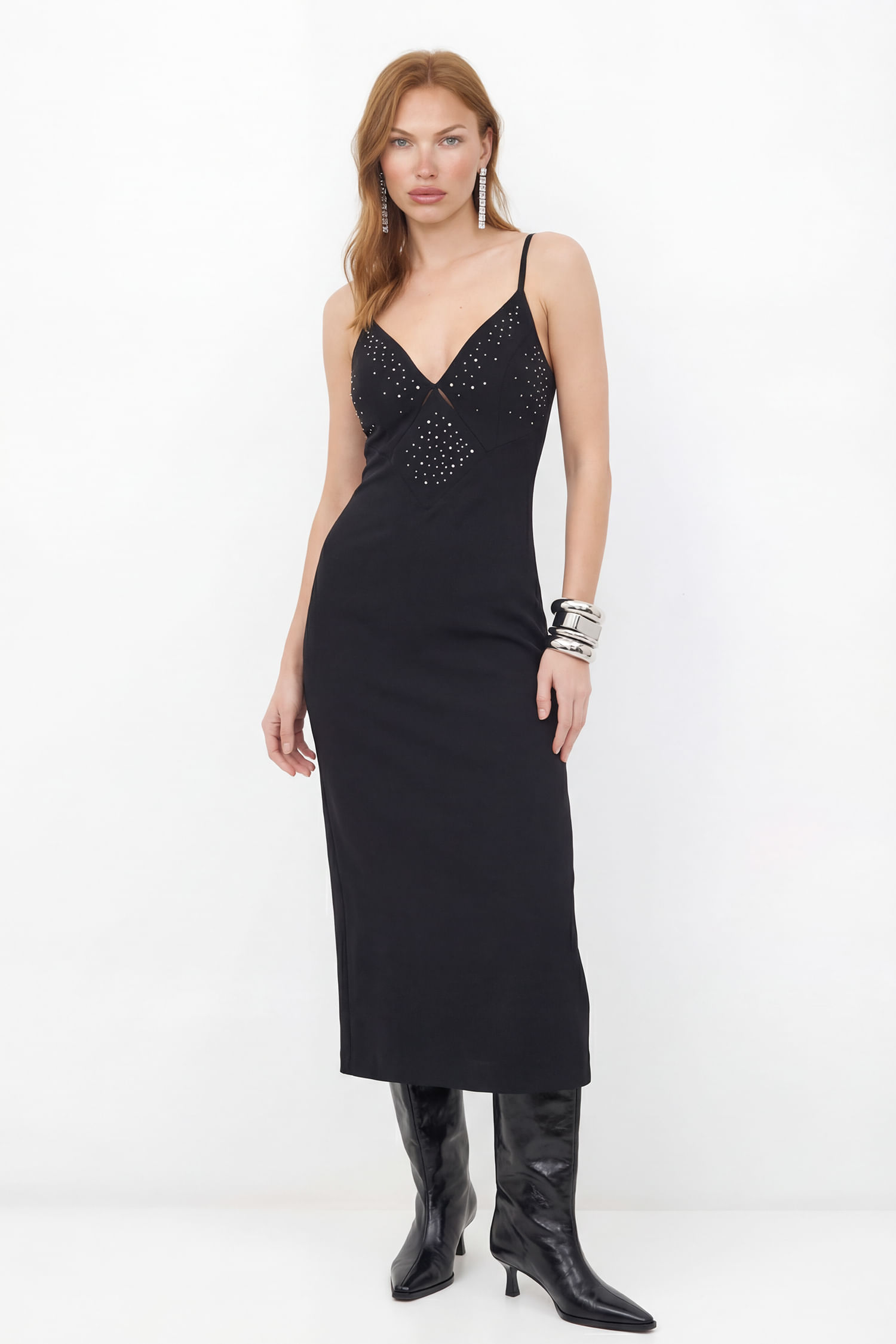 Vestido Midi Com Aplicação ACT Feminino