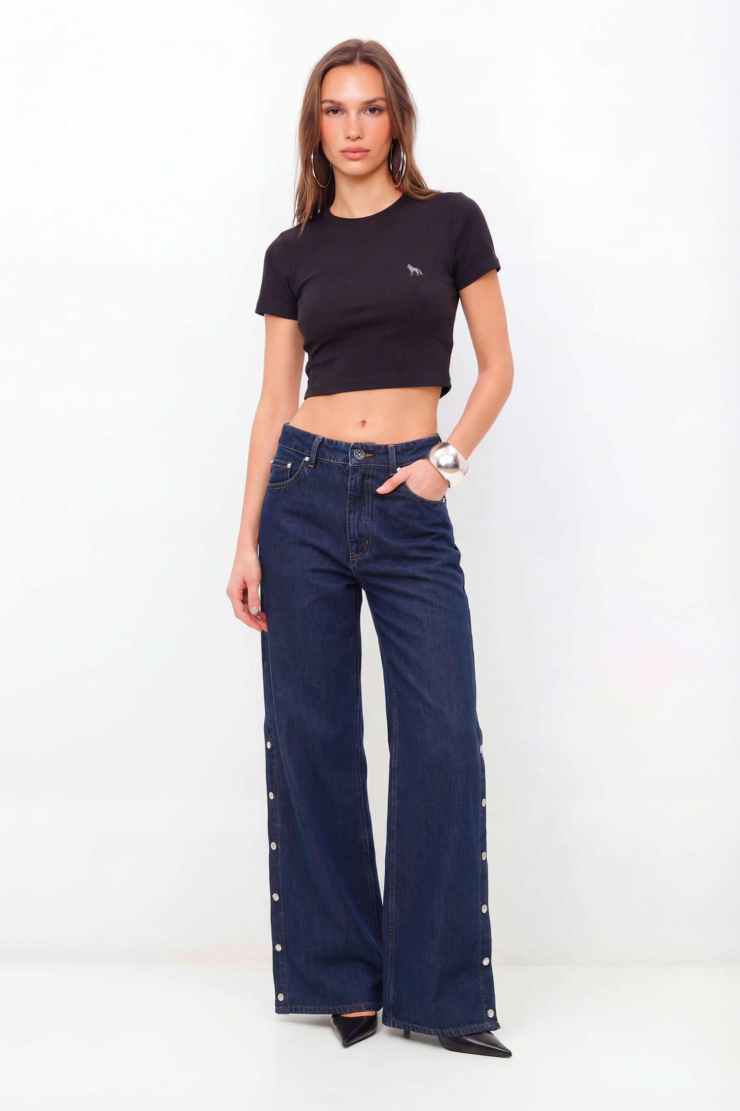 Calça Jeans Wide Leg Moderna ACT Feminina