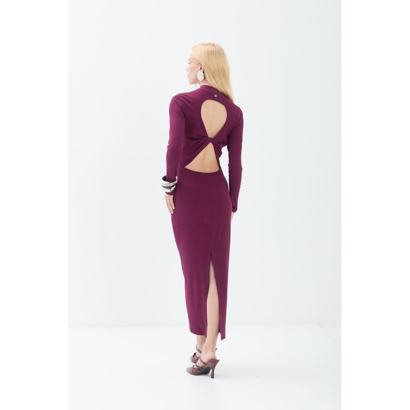 Vestido-Midi-Canelado-Gola-Alta-ACT-Feminino