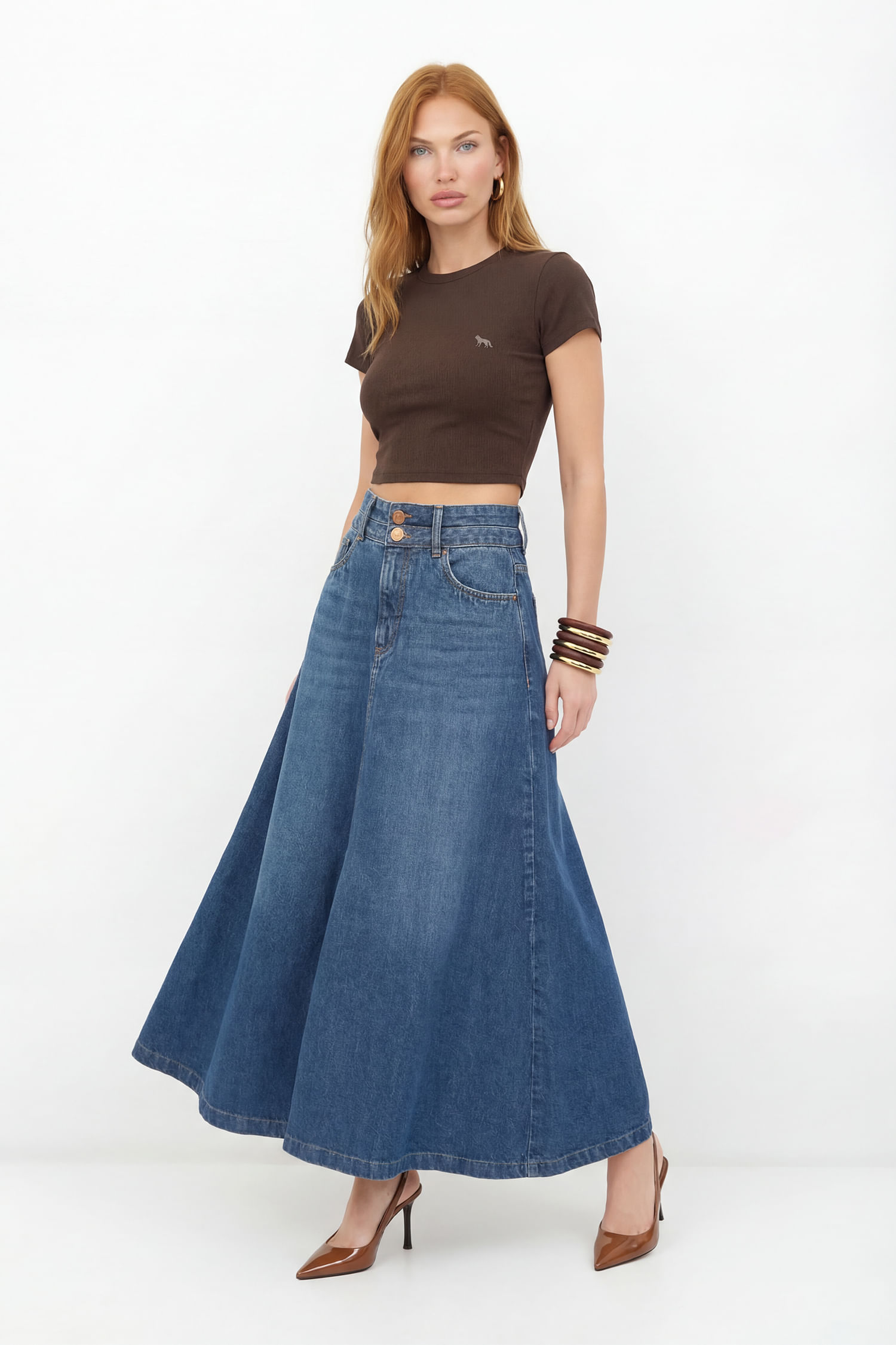 Saia Jeans Cintura Alta ACT Feminina