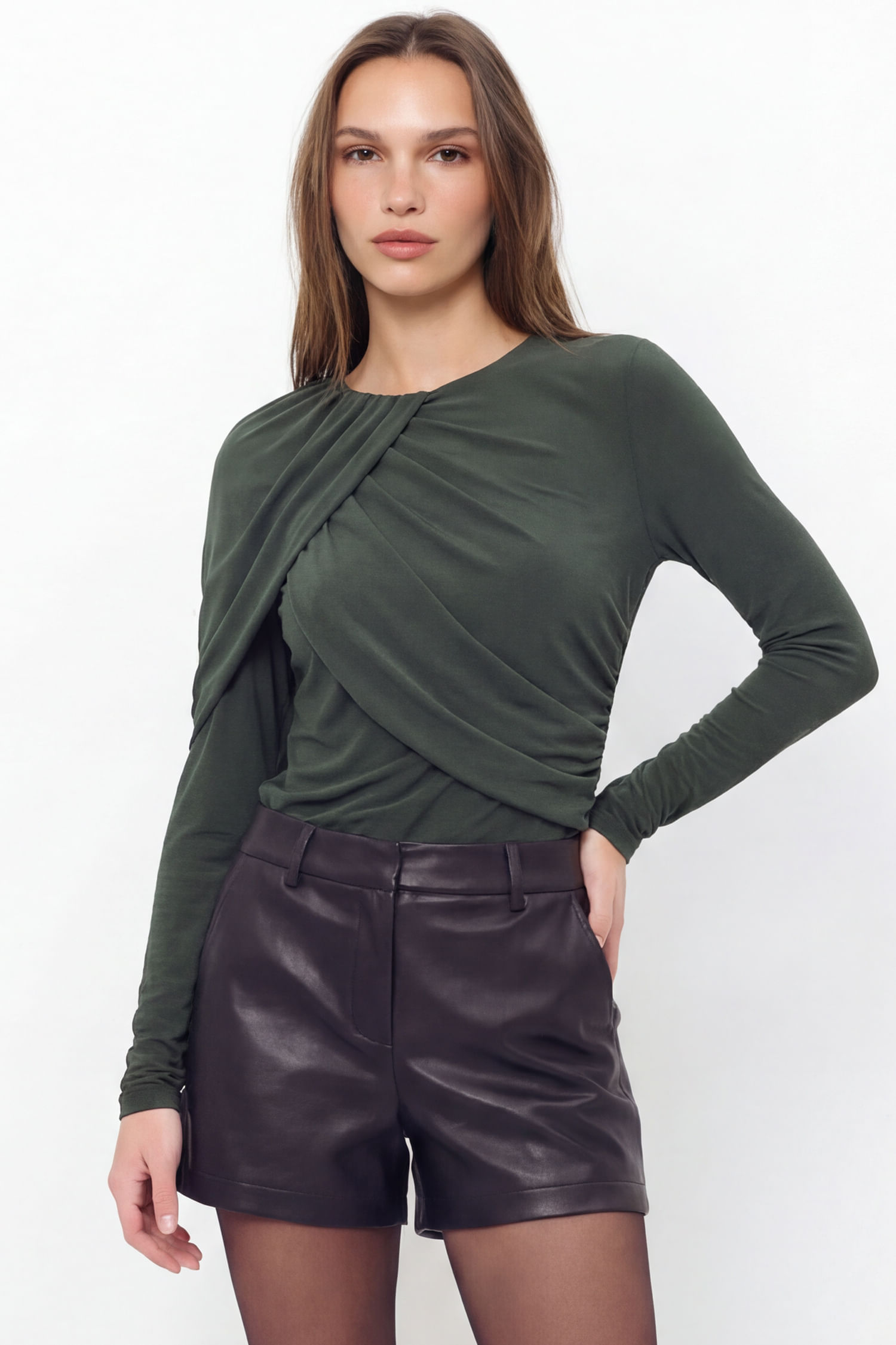 Blusa Manga Longa Drapeada ACT Feminina
