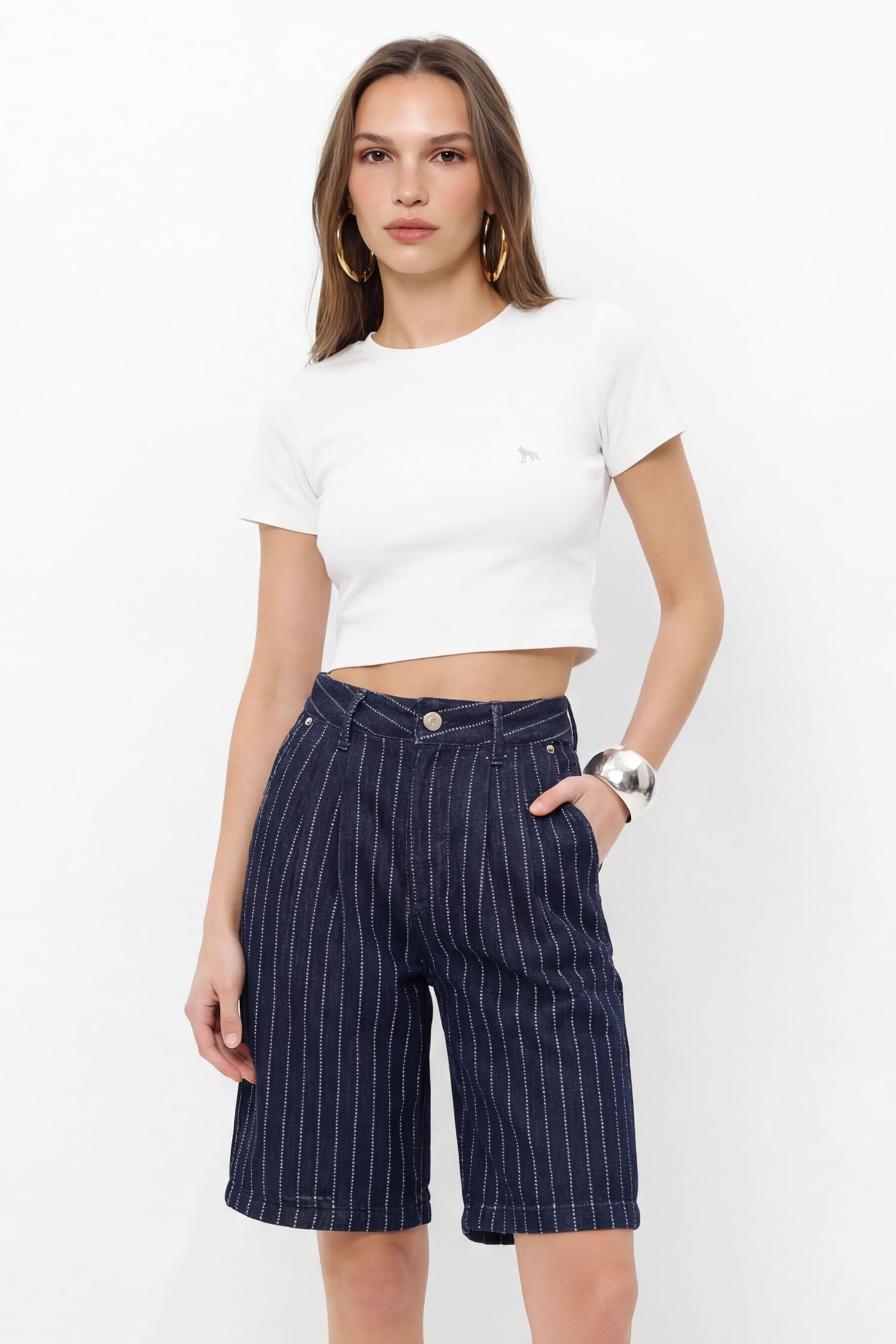 Bermuda Jeans Reta ACT Feminina