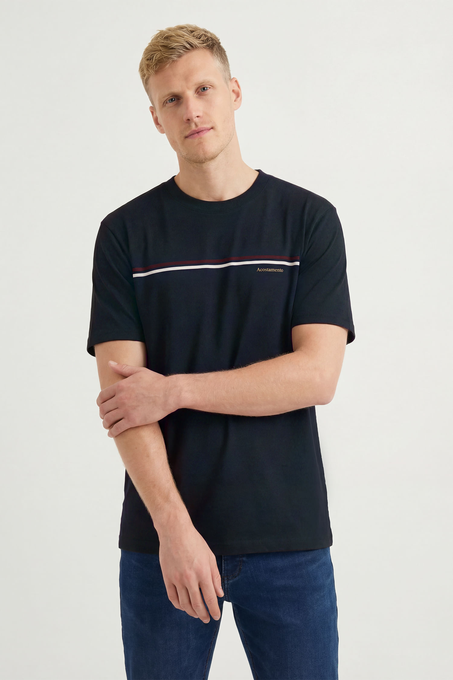 Camiseta Básica Faixas Masculina Acostamento