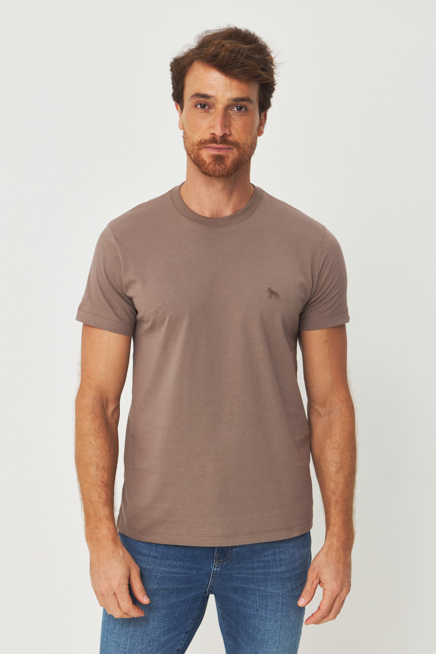 Camiseta Básica Lobo Bordado Masculina Acostamento
