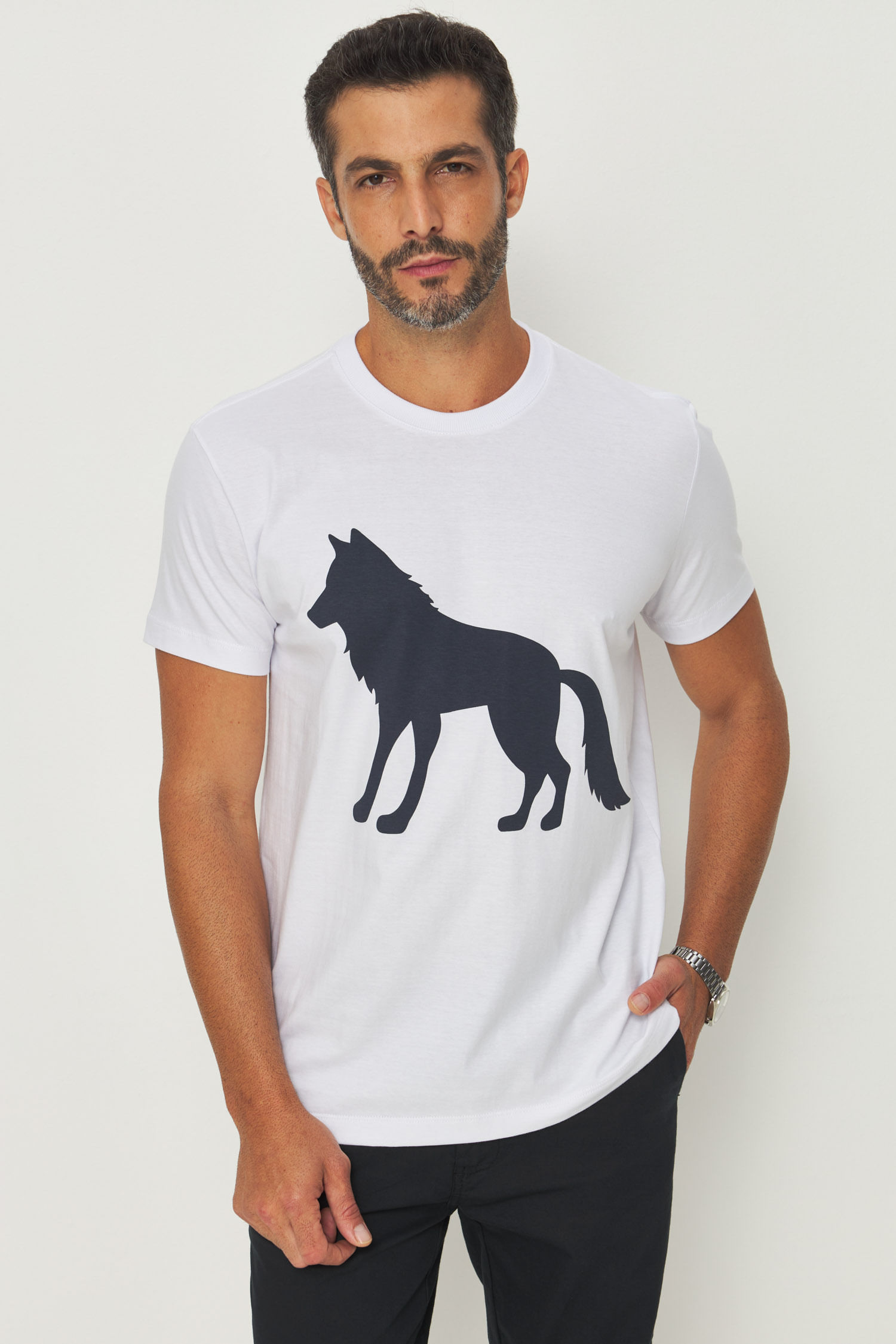 Camiseta Casual Lobo Masculina Acostamento