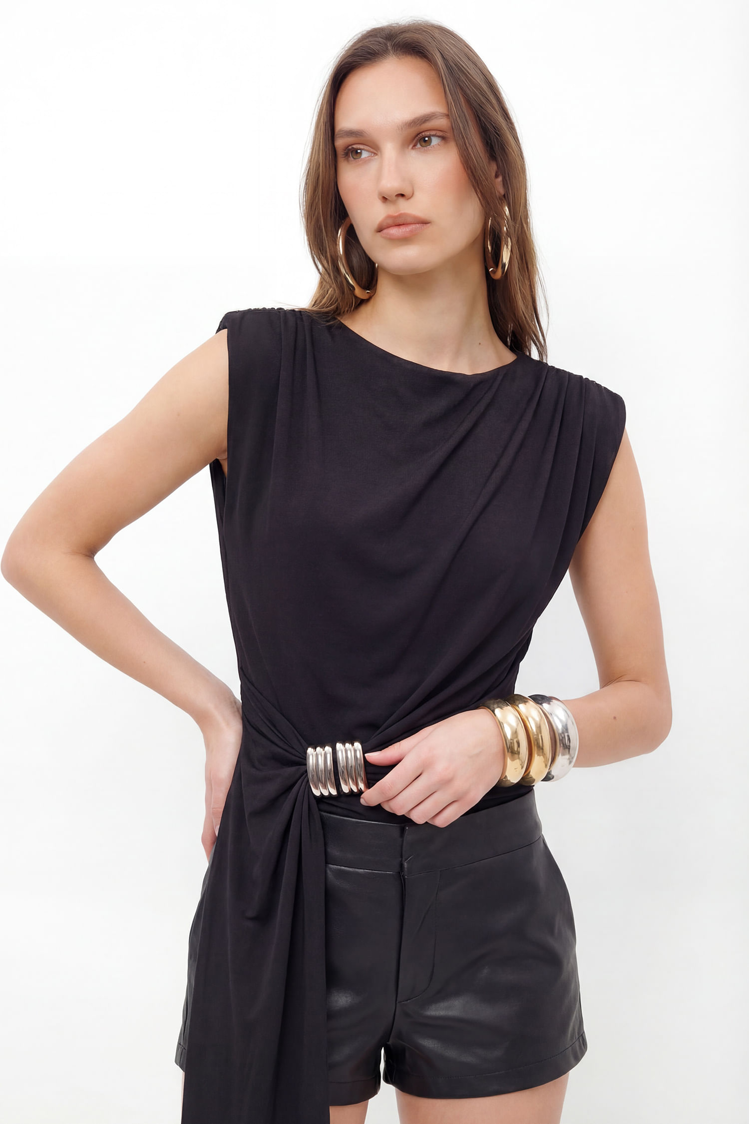 Blusa Assimétrica Drapeada ACT Feminina
