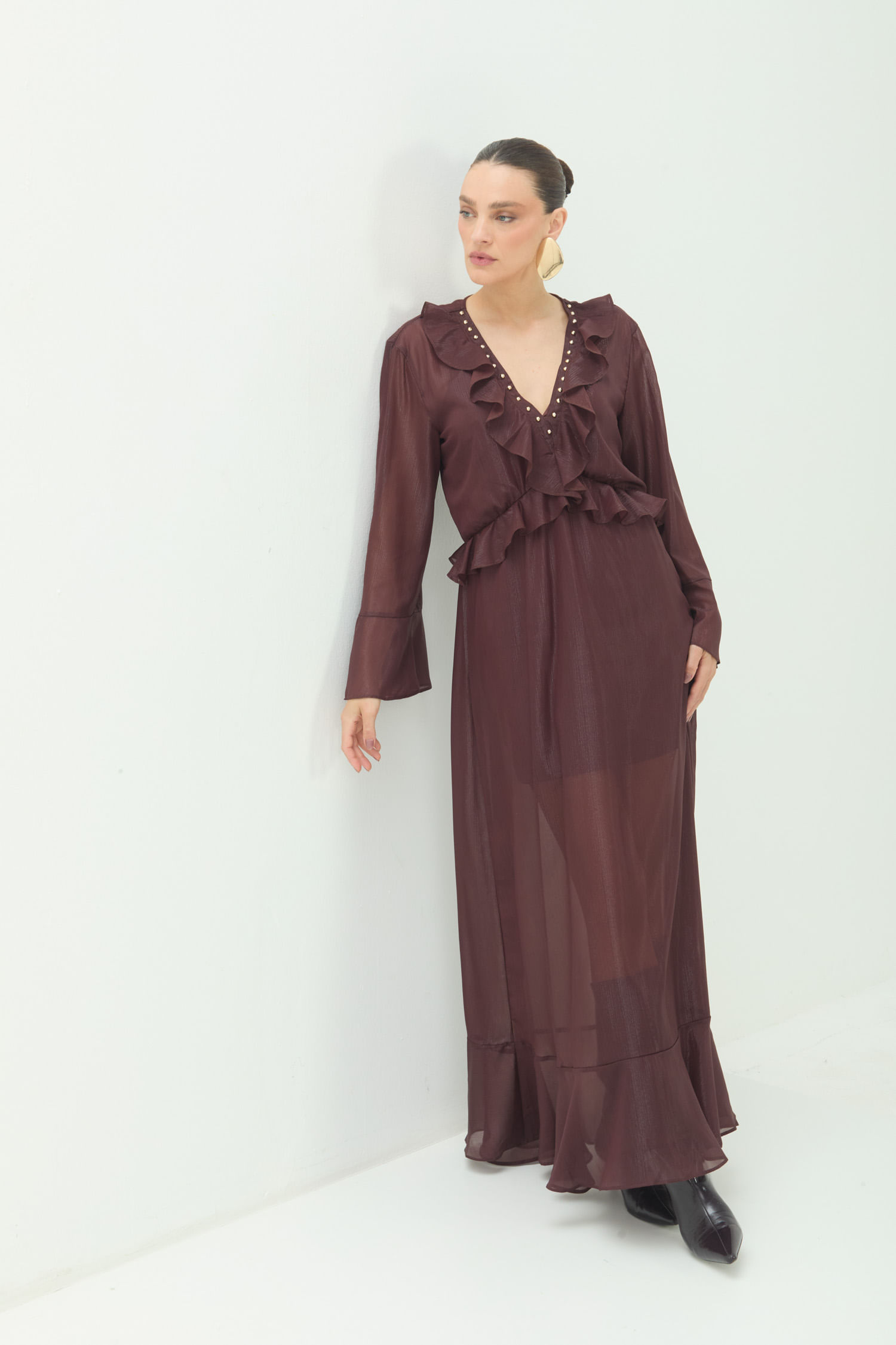 Vestido Manga Longa Decote V ACT Feminino