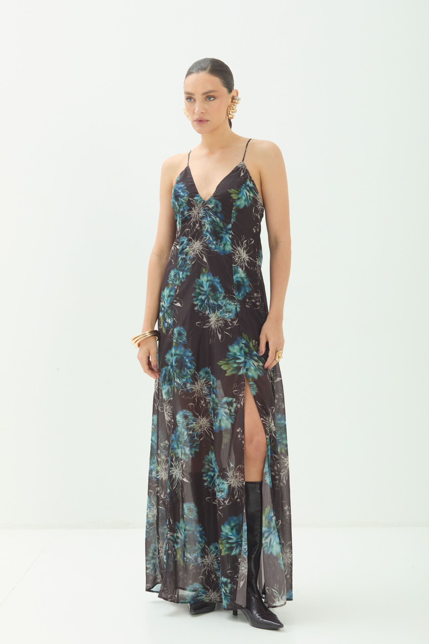 Vestido Longo Estampado ACT Feminino