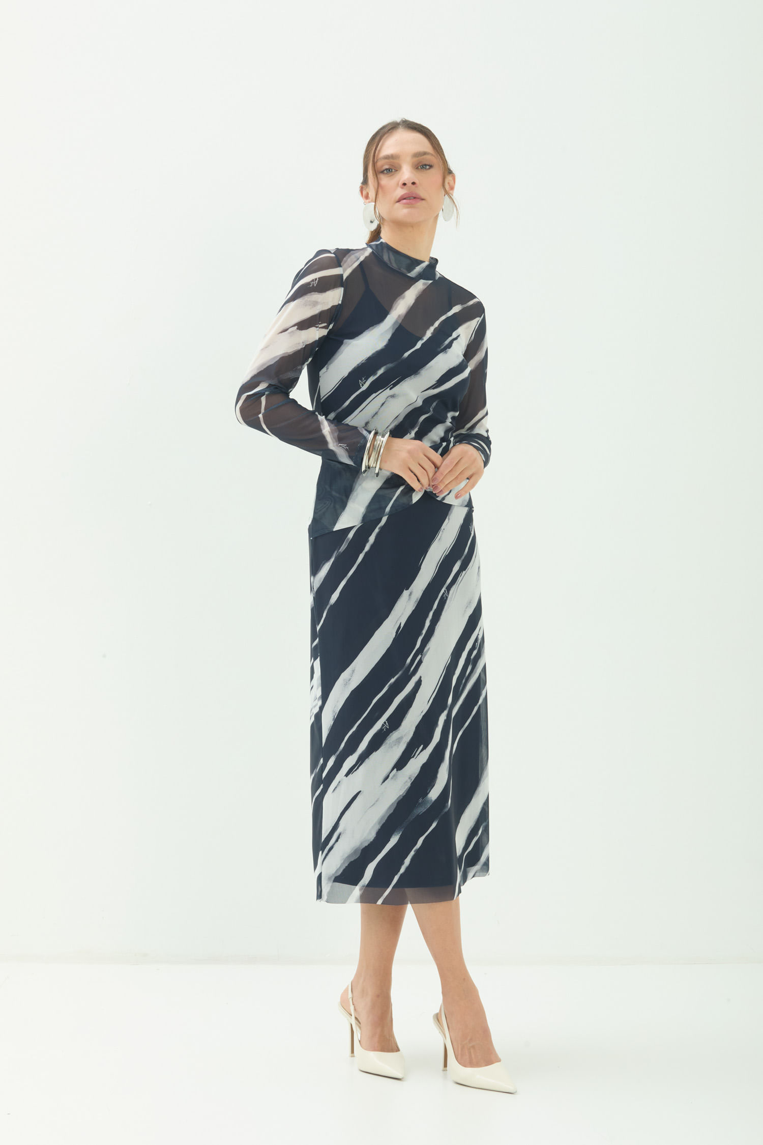 Saia Midi Estampada ACT Feminina