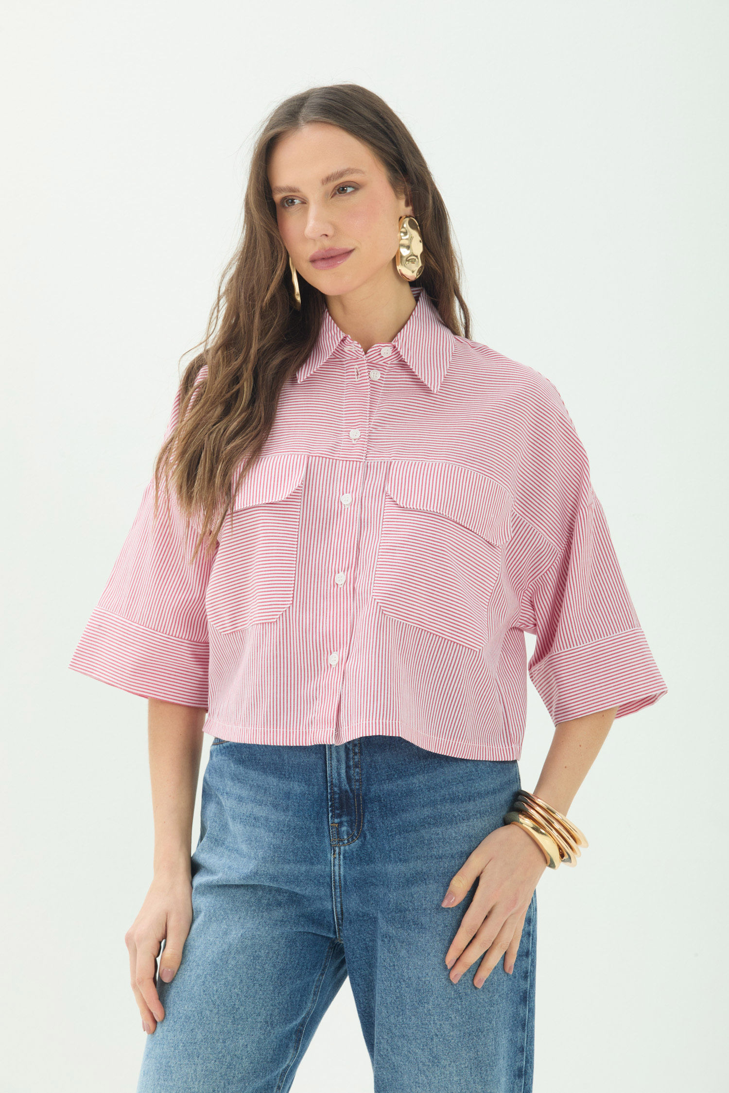 Camisa Manga Curta Com Bolsos ACT Feminina