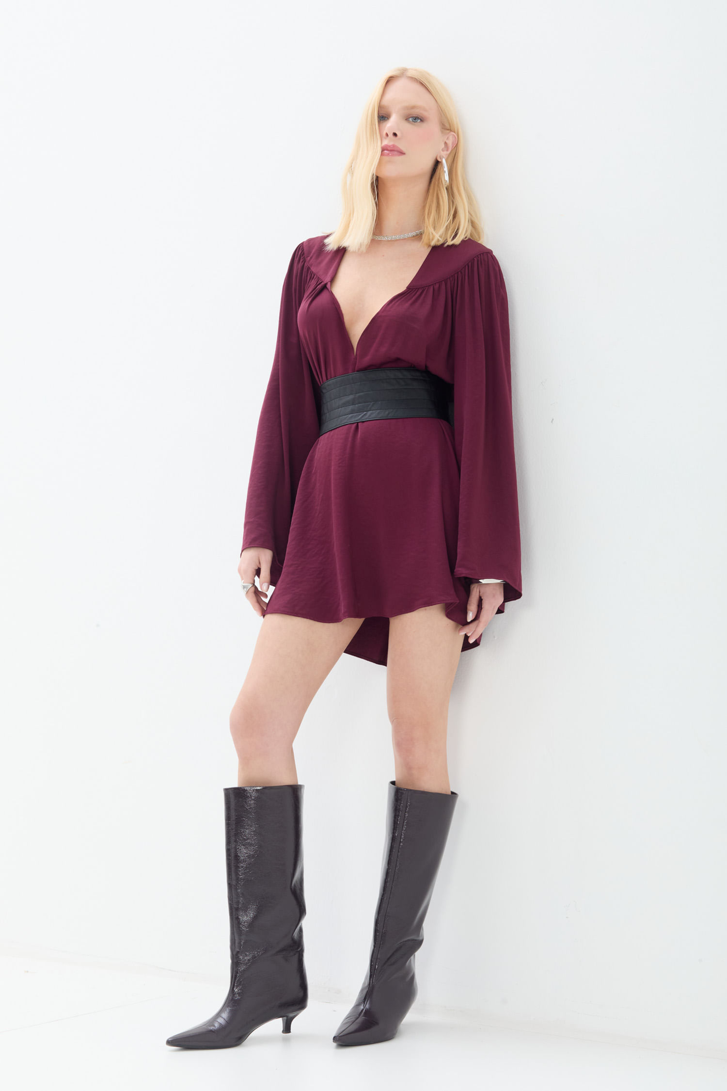 Vestido Manga Longa Acinturado ACT Feminino