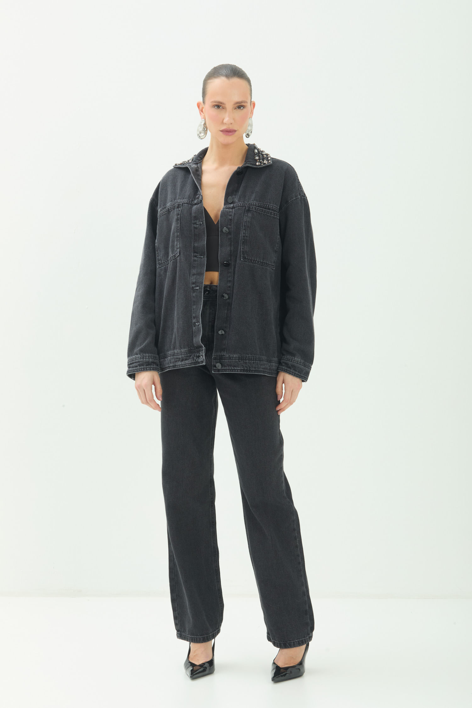Jaqueta Jeans Trucker Utilitária ACT Feminina