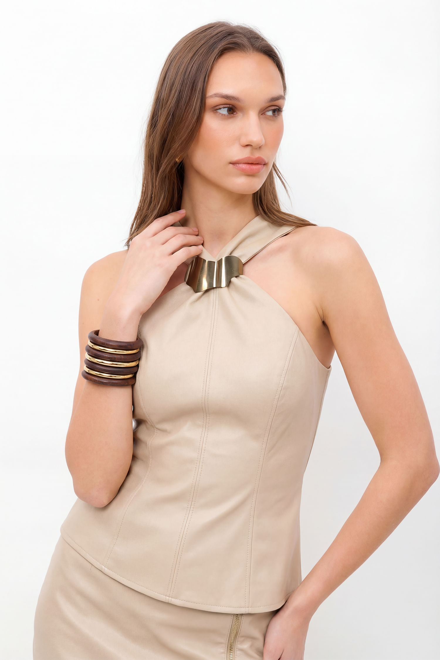 Blusa PU Gola Alta ACT Feminina