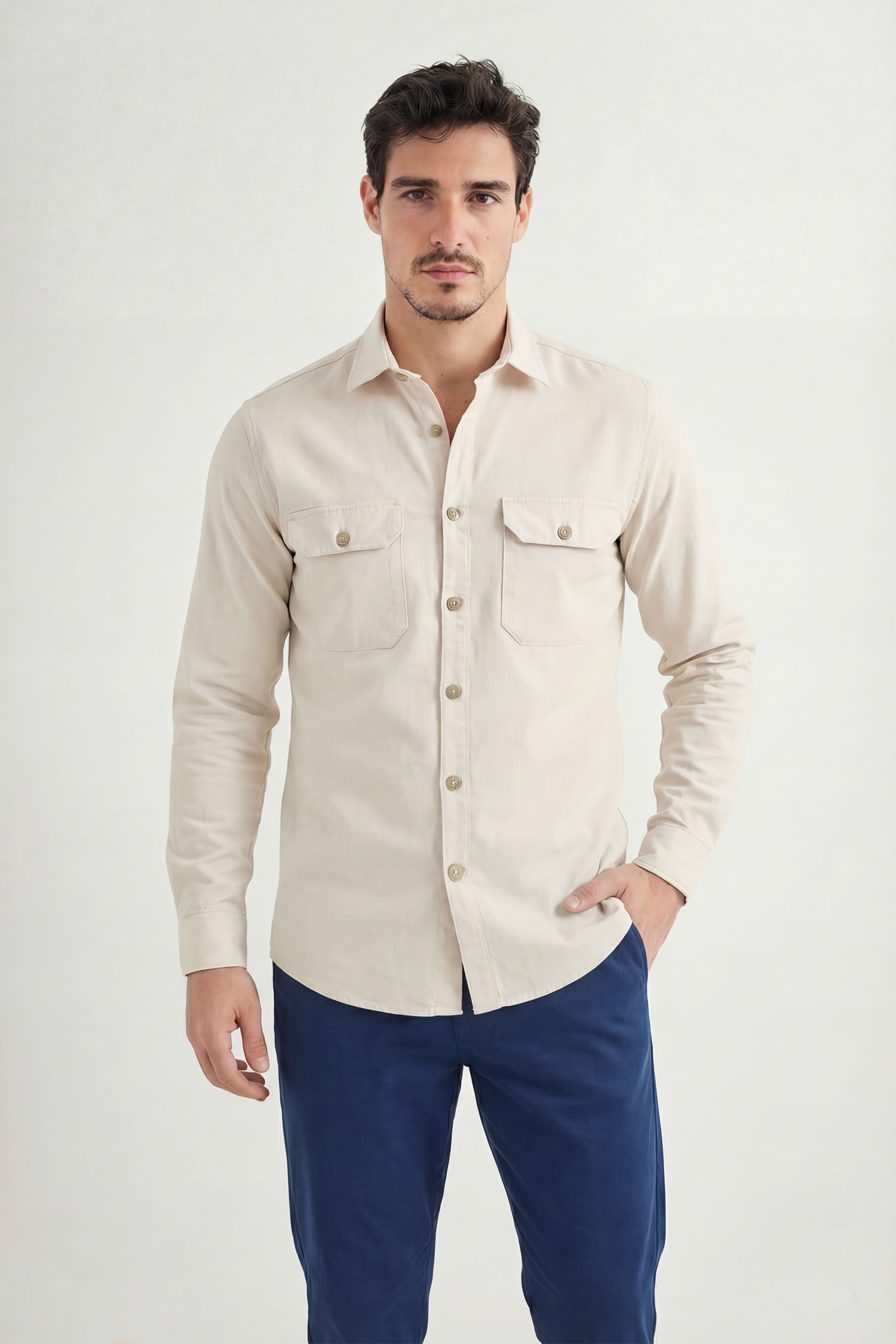 Camisa Manga Longa Com Linho Masculina Acostamento