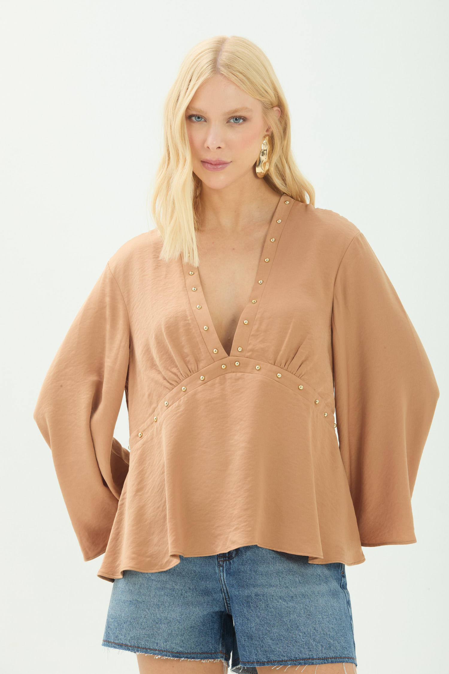 Blusa Manga Longa Decote V ACT Feminina