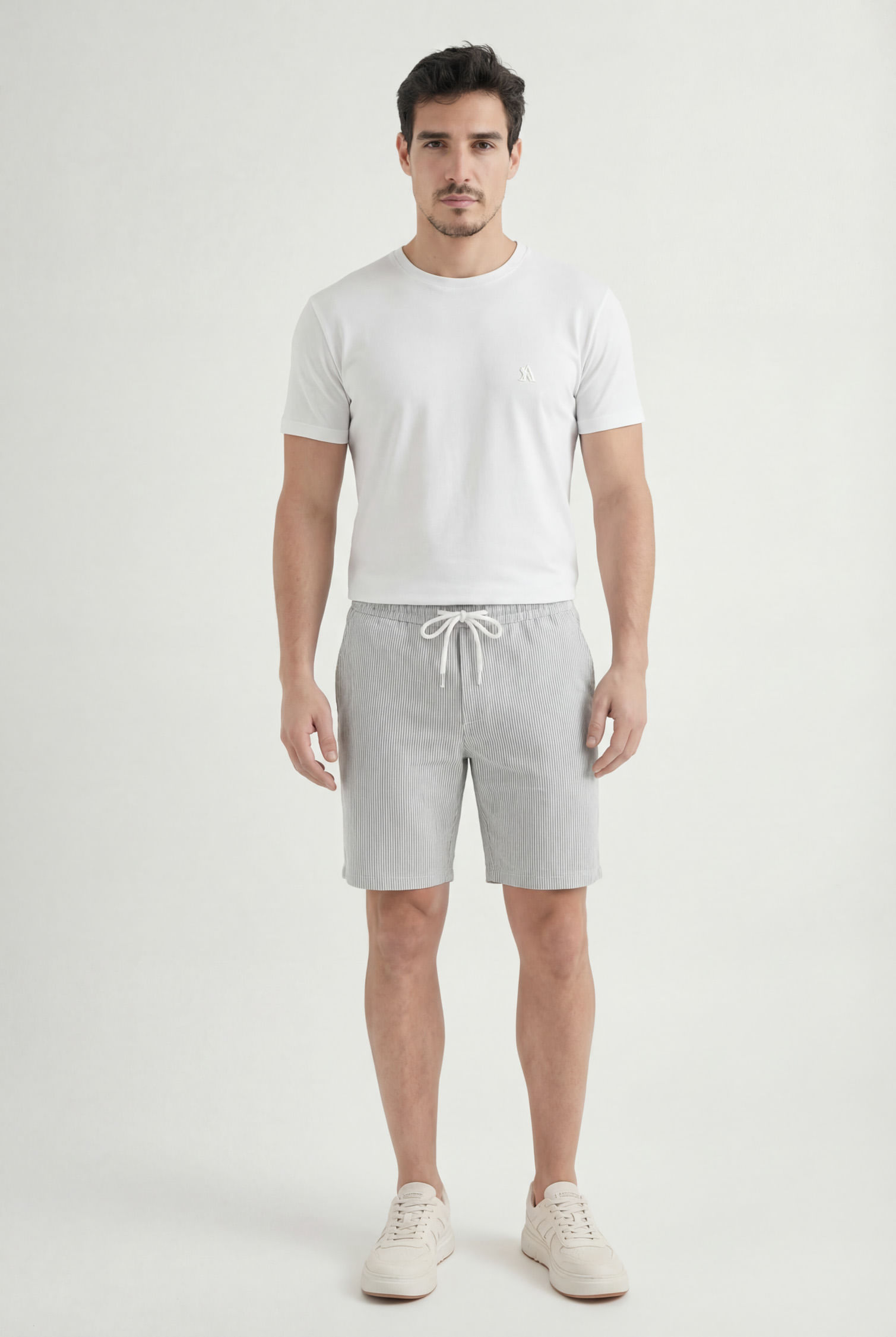 Bermuda Listrada Casual Masculina Acostamento