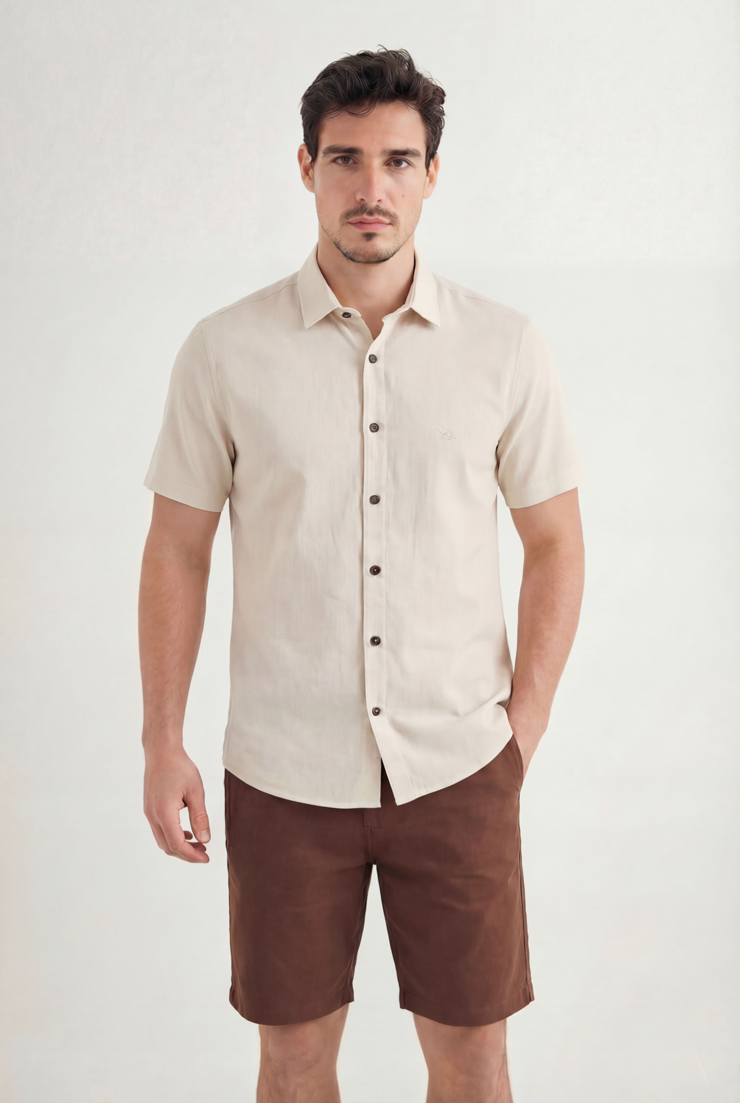 Camisa Linho Com Botões Masculina Acostamento