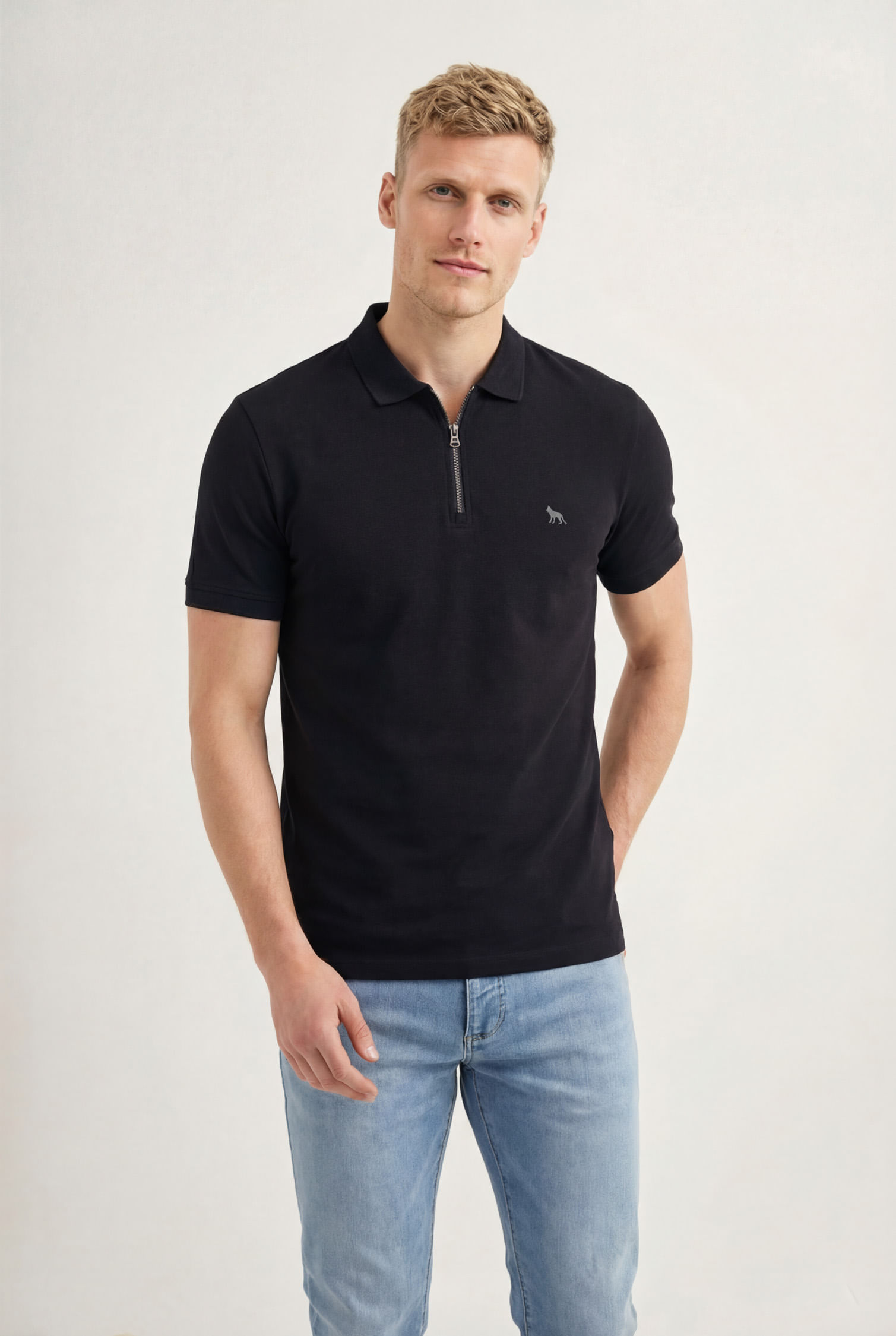 Polo Casual Com Zíper Masculina Acostamento