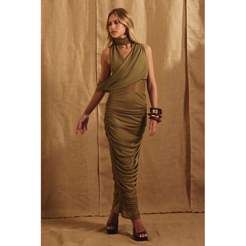Vestido-Longo-Com-Gola-Drapeada-ACT-Feminino