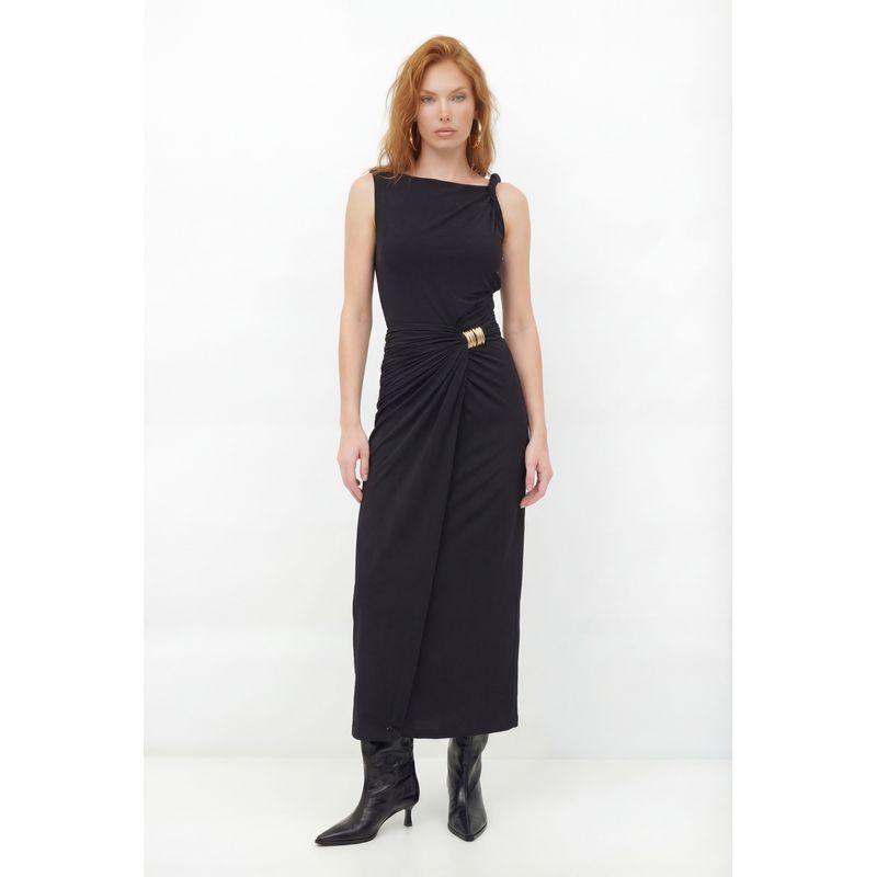 Vestido-Longo-Drapeado-Com-Fivela-ACT-Feminino